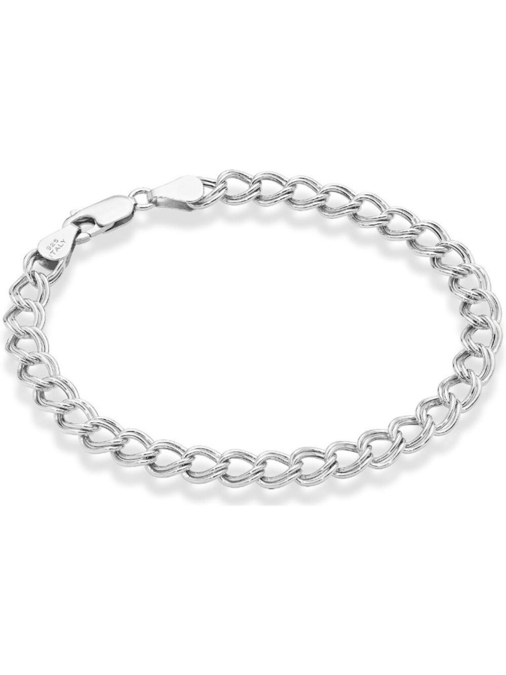 Sterling Silver Double Curb Charm Link Bracelet - Italian Design, Elegant